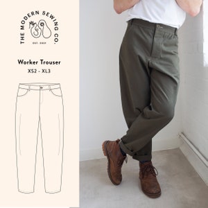 Men's Worker Trousers, PDF Sewing Pattern, XS2 - XL3