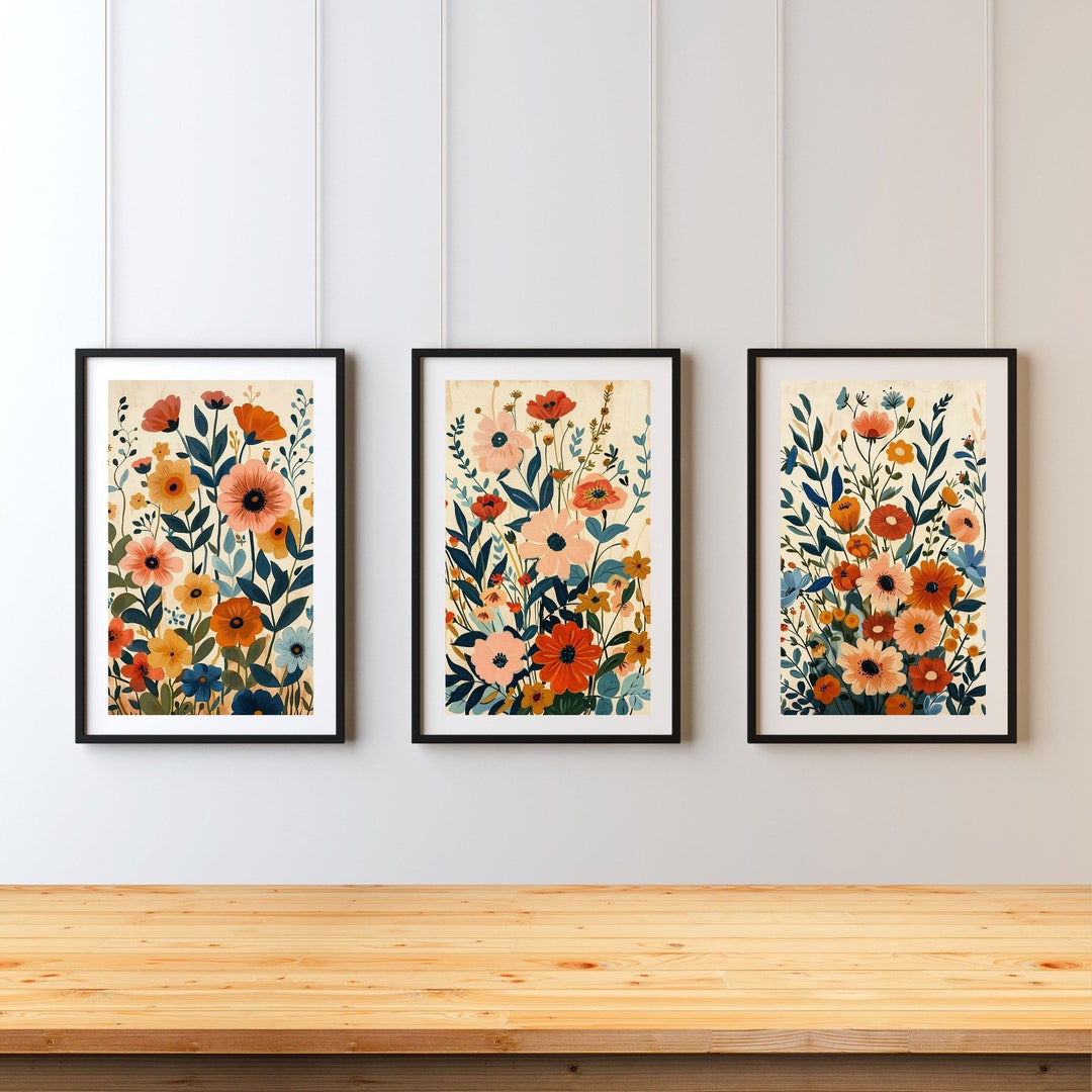 Wildflowers Wall Art Print Set of 3 Flower Printable Wall Art Farmhouse ...