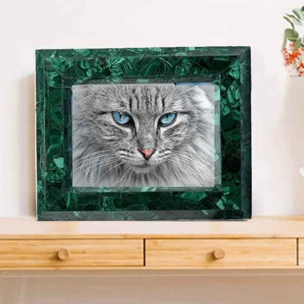 Handmade Malachite Green Photo Frame Unique Gemstone Decor for Home or Office Artisan Crafted Picture Holder with Elegant Design