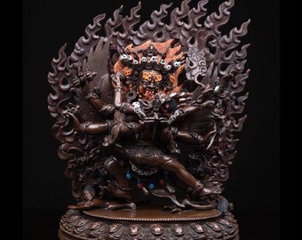 Vajrakilaya Shakti Statue: Oxidized Copper Buddhist Deity (12.2")