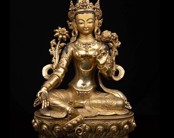 ロ*ア様 グリーンターラ グリーンターラ浄土像 | 13.6インチ 24K 金メッキ銅彫刻 宝石付き