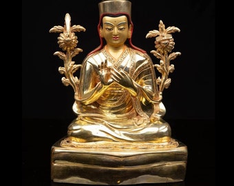 Sakya Pandita Statue: 24K Gold Gilded Copper Buddhist Figure