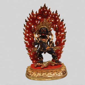 24K Gold Gilded Black Kuber Statue: Handmade Nepal Wealth Decor