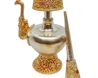 Handmade Copper Bhumba Offering Bowl Set: Silver & Gold Plated Ritual Vessel