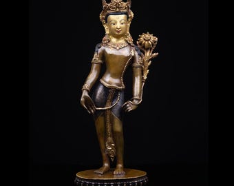 24K Gold Gilded Lokeshwor Statue: Copper Buddhist Art (15.7")