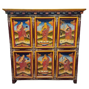 Tibetan Cabinet with Four Doors | Hand painted with Thangka Colors | Handmade in Nepal