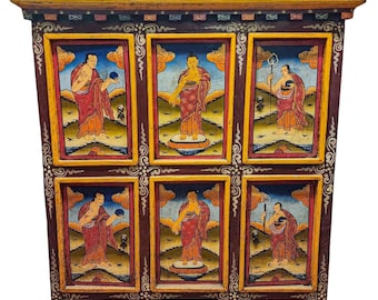Tibetan Cabinet with Four Doors | Hand painted with Thangka Colors | Handmade in Nepal