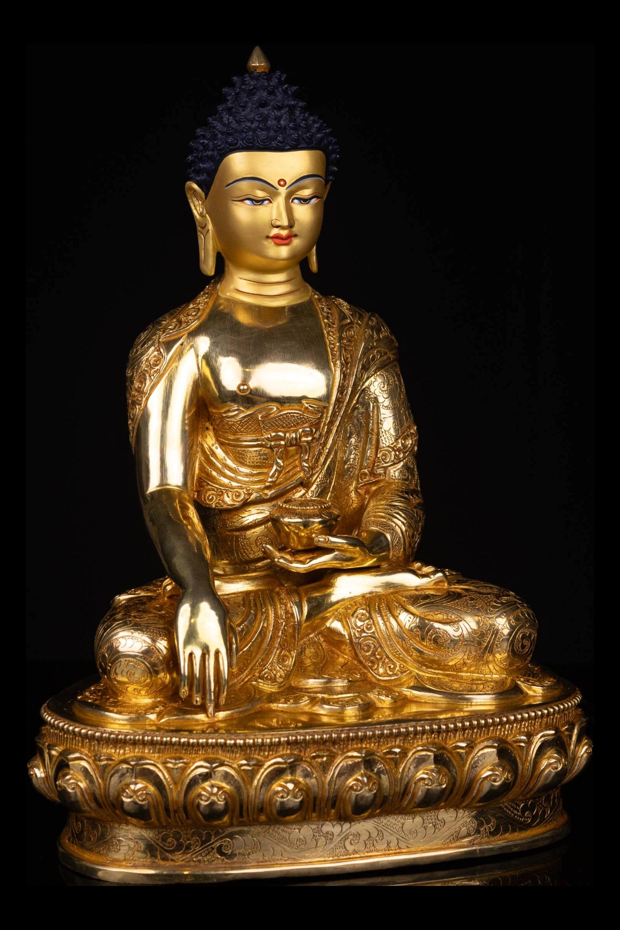 24k Gold Gilded Shakyamuni Buddha Statue - Copper Body, Acrylic