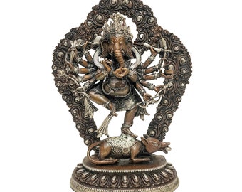 Handcrafted Copper Ganesh Statue: Chocolate Oxidized Hindu Idol