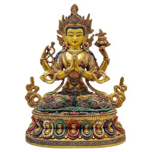 Handcrafted Chenrezig Statue | Avalokiteshvara Bodhisattva of Compassion | Tibetan Buddhist Art | Spiritual Home Altar Decor