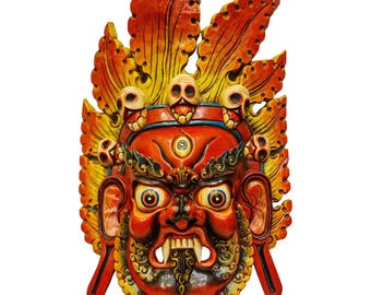 Handcrafted Bhairav Wooden Mask: Nepali Hindu Deity Wall Art