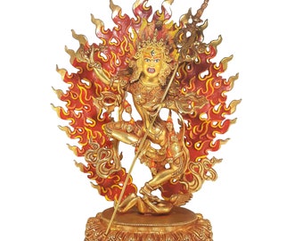 24K Gold Gilded Vajravarahi Statue: Handmade Tibetan Buddhist Dakini Sculpture