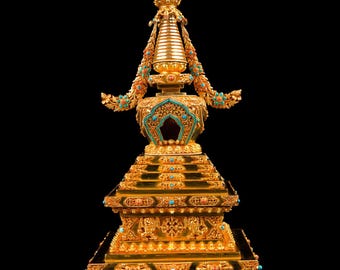 Stupa Statue | Handmade Sacred Buddhist Monument of Peace | Tibetan Altar Religious Figurine