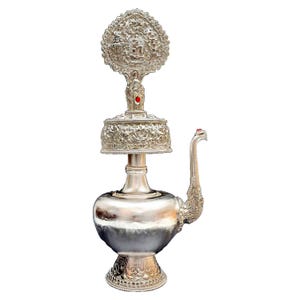 Handmade Silver Plated Bhumpa Offering Bowl Set: Tibetan Altar Decor