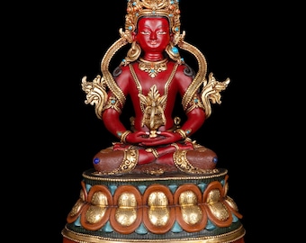 Handmade 24K Gold Gilded Aparamita Buddha Statue: Himalayan Sacred Art