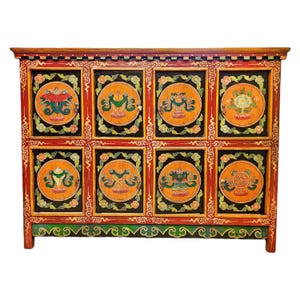 Handcrafted Tibetan Cabinet: Ashtamangala Bohemian Decor