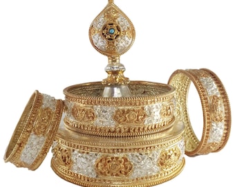 Copper Ratna Mandala Set: Gold & Silver Plated Altar Decor