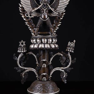 Antique Four-Armed Mahakala Statue | Tibetan Buddhist Protector Deity | Handcrafted Copper Sculpture | Vintage Spiritual Art
