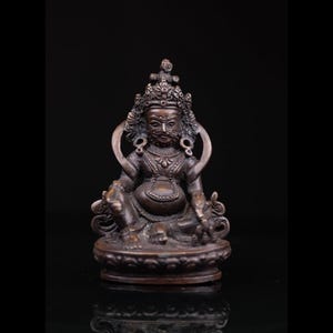 Handcrafted Kuber Statue: Oxidized Copper Hindu God of Wealth