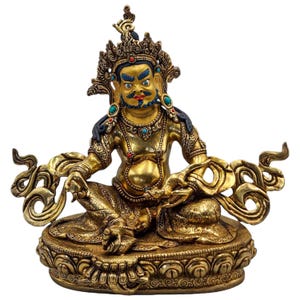 Handcrafted Copper Finish Dzambhala Statue: Buddhist Wealth God Altar Decor