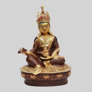 Guru Padmasambhava Rinpoche Statue | Symbol of Wisdom and Enlightenment Buddha Statue With Chocolate Oxidized and Face Gold Gilded