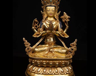 Exquisite Khadcheri (Chenrezig) Statue | Beautifully Carved and Finished | Intricately Designed to Reflect Divine Qualities