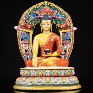 Shakyamuni Buddha Statue | Traditional Meditation Pose | Handcrafted Copper Sculpture for Home Decor | 24K Gold Gilded & Face Painted