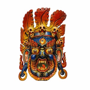 Hand Carved wooden Bhairab mask | Bhairab Wooden mask | Wall Hanging Mask | 100 % Handmade from Nepal