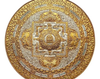 Gold Plated Mandala Wall Hanging: Tibetan Buddhist Decor