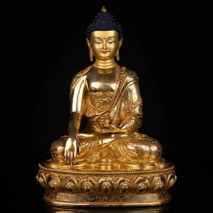 24k Gold Gilded Shakyamuni Buddha Statue - Copper Body, Acrylic Paintings