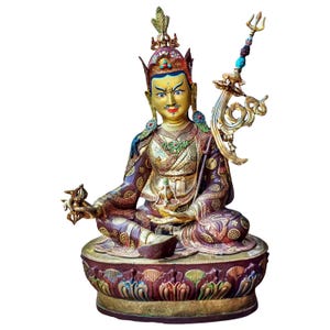 Golden Padmasambhava Statue | Sacred Representation of Guru Rinpoche for Tibetan Buddhist Decor | Tibetan Buddhism and Meditation Practice