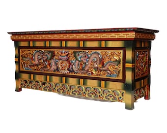 Hand-Carved Tibetan Wooden Altar Table | Foldable Meditation Shrine