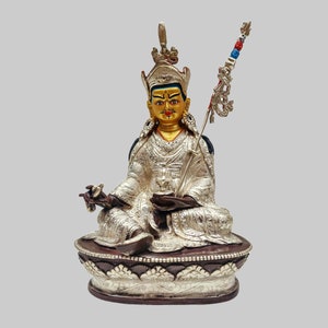 Padmasambhava - Guru Rinpoche Statue | 24k Gold Gilded & Face Painted With Silver Plated and Chocolate Oxidized
