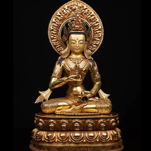 24K Gold Gilded Vajrasattva Statue - Copper Bodhisattva - Nepal Art