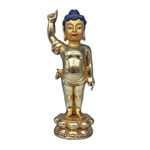 26 Cm Small Baby Buddha Statue | Siddhartha Buddha Statue | Peaceful Meditation Decor | 24K Full Gold Gilded & Face Painted | Made in Nepal