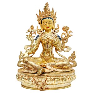 Green Tara Statue | Handcrafted Tibetan Goddess of Compassion | 24K Gold Gilded | Divine Feminine Energy | Buddhist Altar Decor Gift