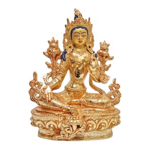 Green Tara Goddess Statue | Handcrafted Statue for Harmony and Inner Balance | 24K Full Gold Gilded