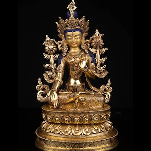 Handcrafted 24K Gold Gilded White Tara Statue: Tibetan Buddhist Deity