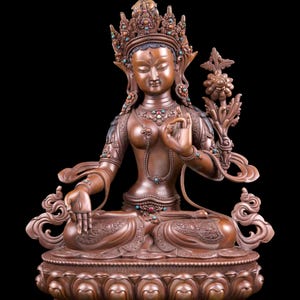 Chocolate Oxidized White Tara Statue | Goddess of Compassion | Tibetan Buddhist Deity