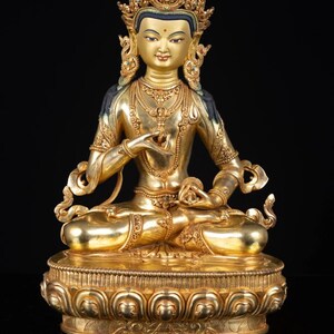 24K Gold Gilded Vajrasattva Statue: Tibetan Buddhist Art (14.96&quot; Height)