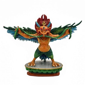 Tibetan Miniature Statue Of Garuda | Hindu mythology Bird Figurine | Thangka Color Finishing And Gold Gilded