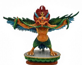 Tibetan Garuda Statue: Hindu Mythology Bird Figurine, Thangka Color