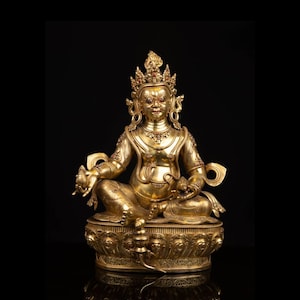 24k Gold Gilded Dzambhala Kuber Statue | Handcrafted Tibetan Deity Sculpture | Luxurious Decorative Art for Spiritual Spaces