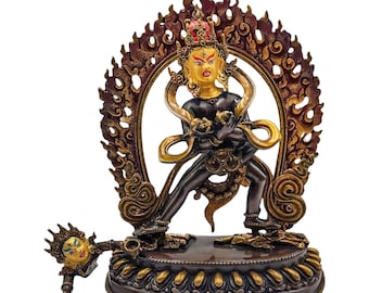 Heruka Chakrasamvara Statue: Tibetan Buddhist Deity, Gold Painted Face