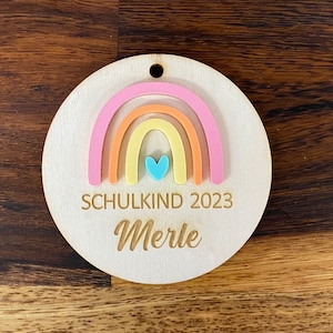 Colorful schoolchild tags - Schoolchild customizable - Wooden school cone tags - Schoolchild badge colorful rainbow personalized