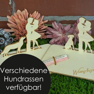 Couple with dog money gift - wooden packaging - display - birthday / wedding / other celebrations - personalized