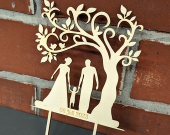 Wooden cake topper / cake topper with personalization - individual engraving - for weddings - couples with children / parents