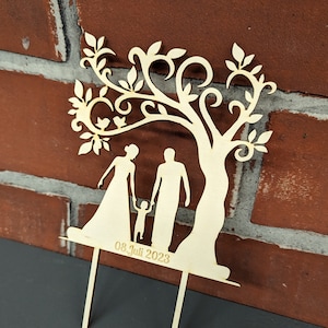 Cake topper in legno/cake topper con personalizzazione - incisione individuale - per matrimoni - coppie con bambini/genitori