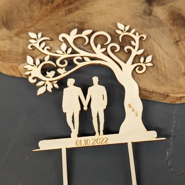 Gay couple cake topper / cake topper made of wood with personalization - individual engraving - for wedding - LGBTQ couples