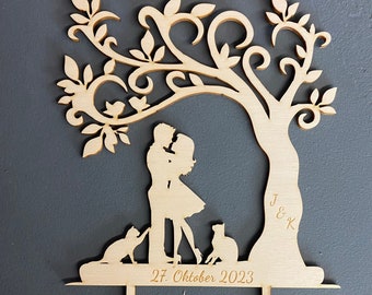 Gâteau de mariage personnalisé avec 2 chats - Gâteau de mariage personnalisé - Gâteau de mariage en bois/bambou - Gâteau de mariage avec chats